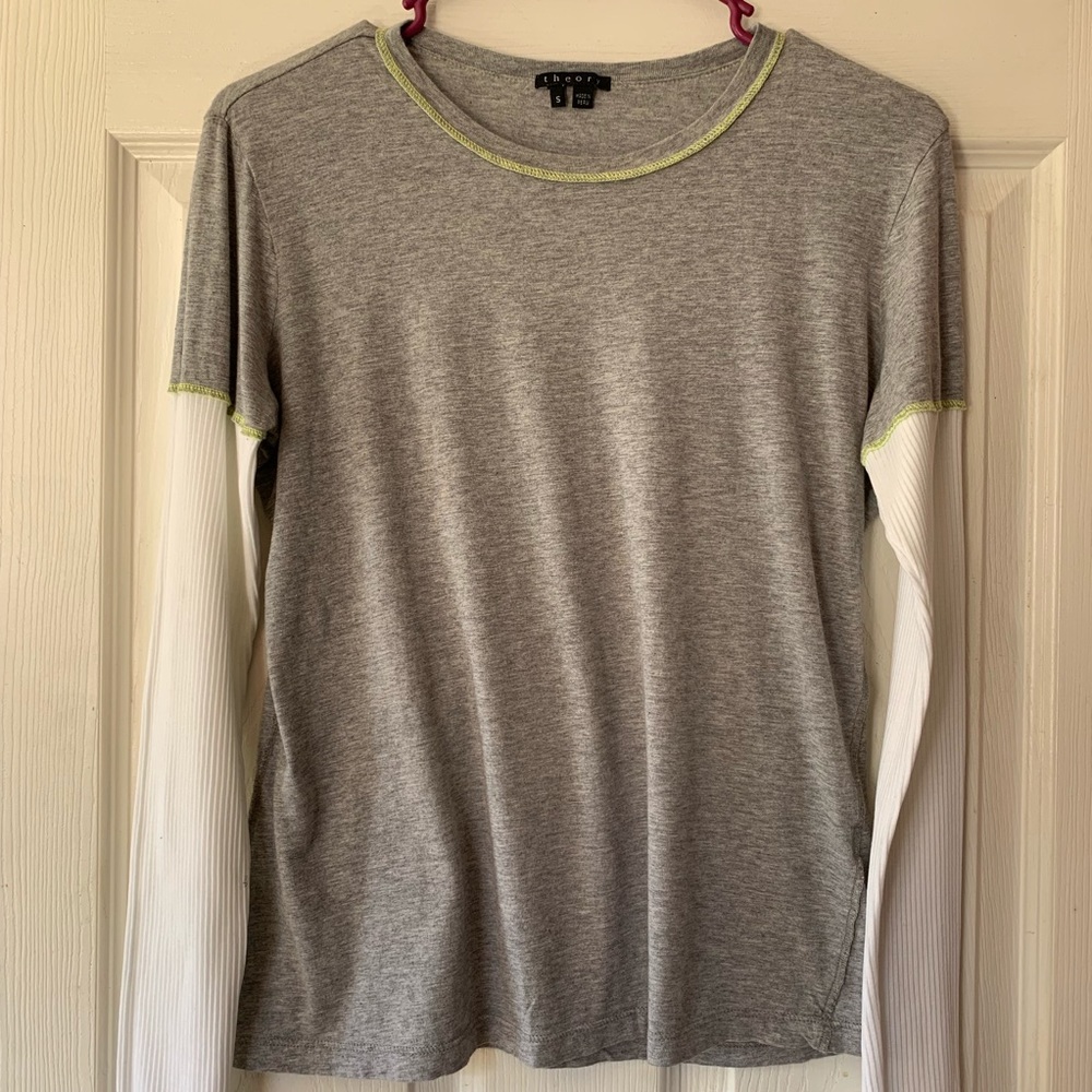 Theory white/grey/green L/S tee sizeS EUC